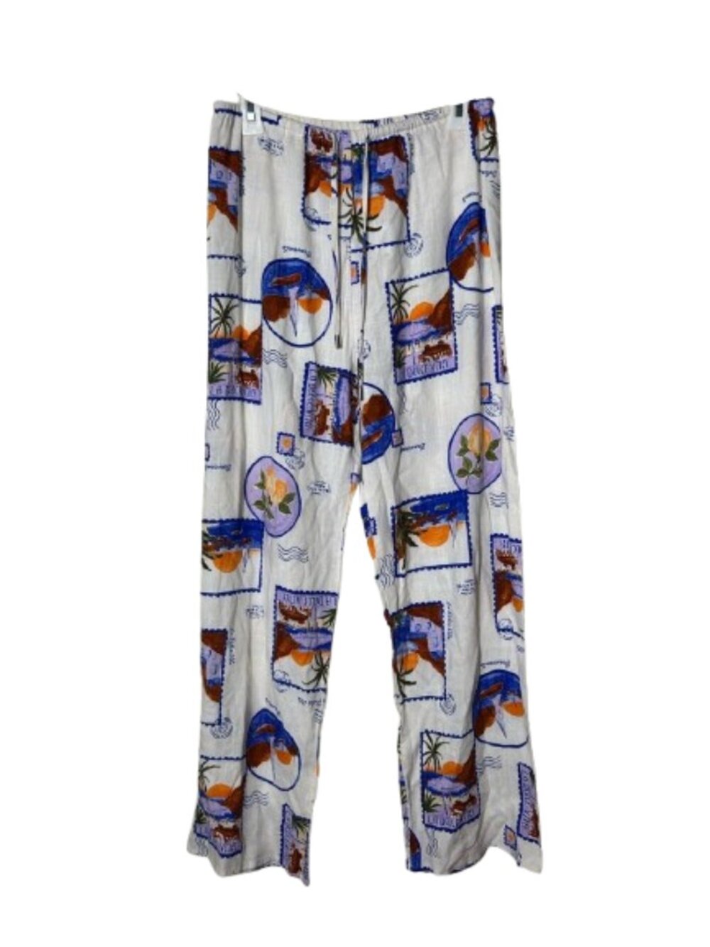 Label of love tropical stamp print linen blend pull on pants womens M NWT
